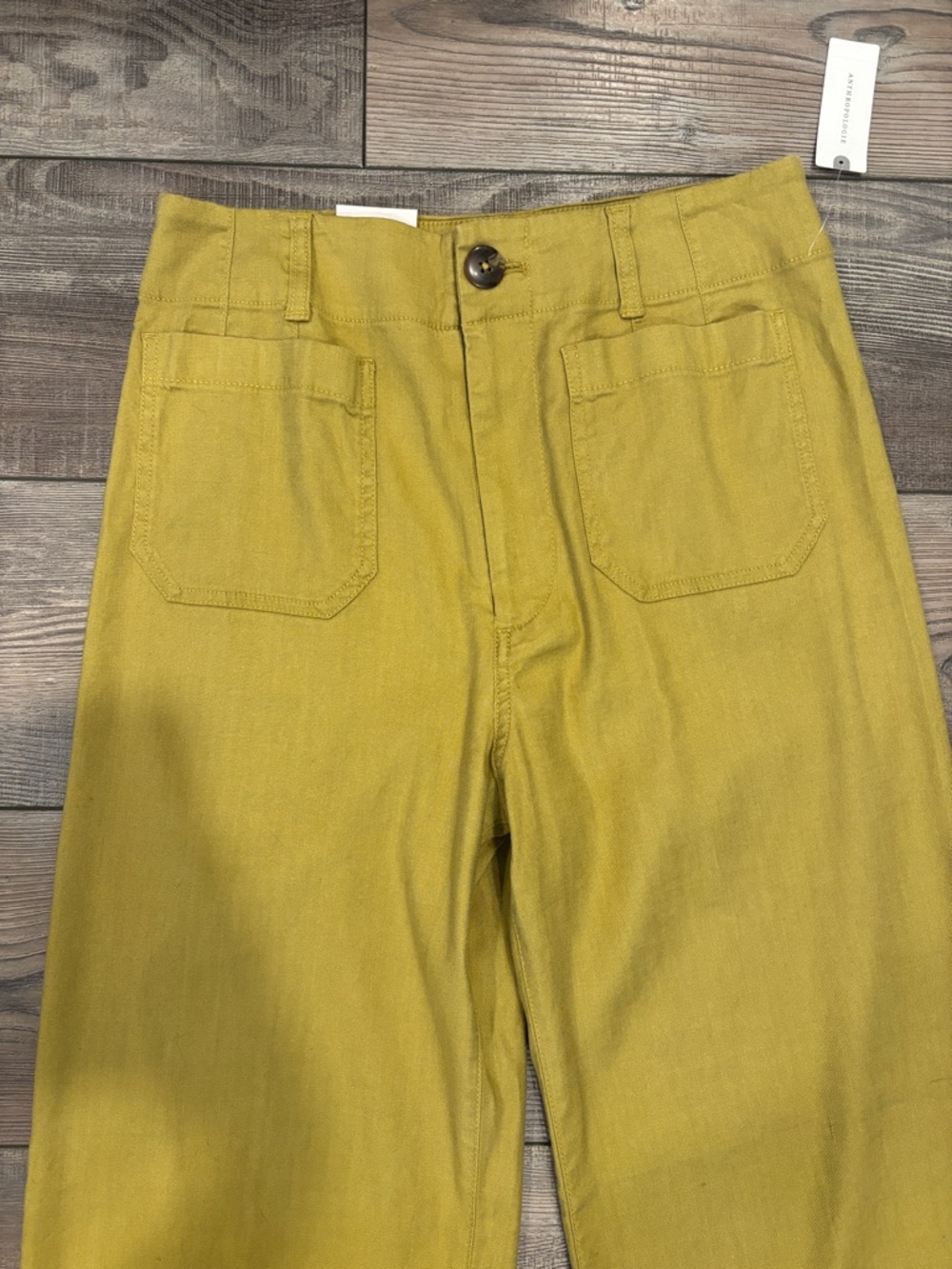 Anthropologie Maeve The Colette Cropped Linen Wide Leg Pants Yellow 28 Tall - Picture 6 of 8